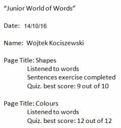 Junior World of Words - Progress report